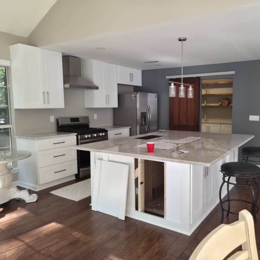 Kitchen island and cabinet installation